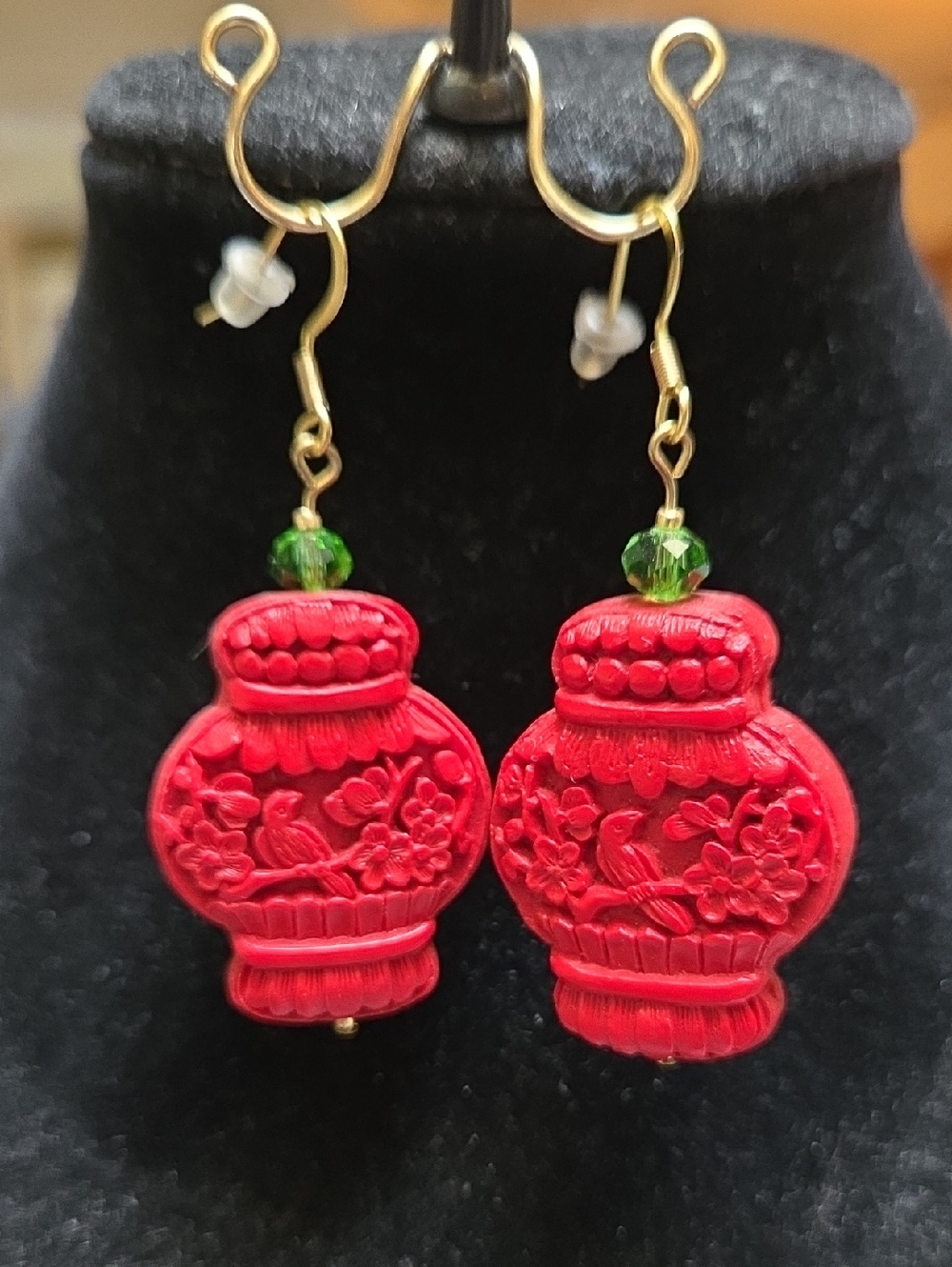 Red Carved  Drop Earrings
